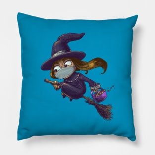 Halloween cute witch trick or treat face mask Pillow