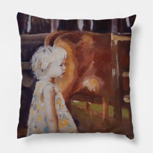 'Little Girl Visiting the Dairy' Pillow