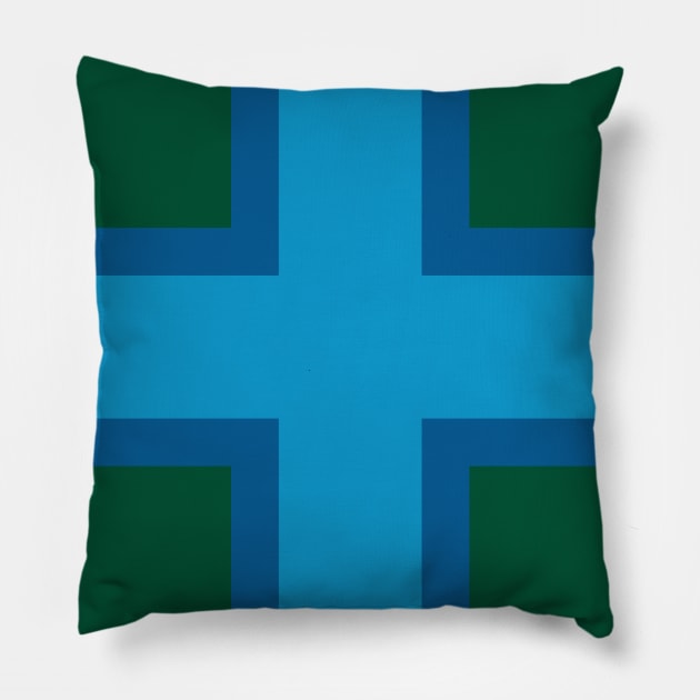 Blue Cross on Green Pillow by PSCSCo