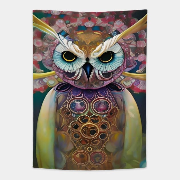 Art deco bird a cute magical owl Tapestry by ZiolaRosa