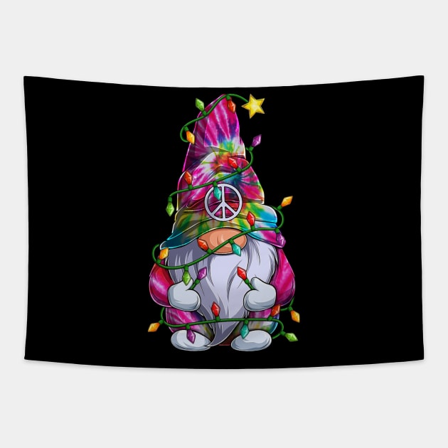 Cute Tie Dye Gnome Christmas Lights Xmas Gnome Lover Tapestry by Magazine