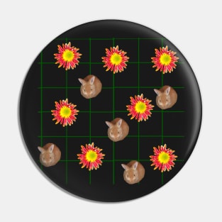 Daisies and bunny rabbits on a grid - cute baby ginger bunny rabbit Pin