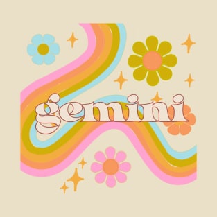 Gemini 70s Rainbow with Flowers T-Shirt