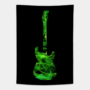 Green Flame Guitar Silhouette on Black Tapestry