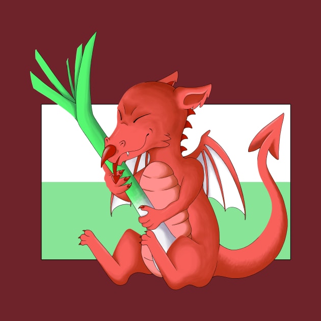 Welsh Dragon with leek by Skarmaiden