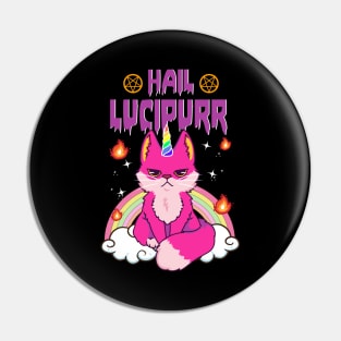 Cute & Funny Satanic Hail Lucipurr Rainbow Emo Cat Pin