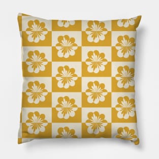 Retro Floral Pattern - Yellow White Pillow