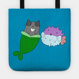 Mermaid Cat and Puffer Fish Tote