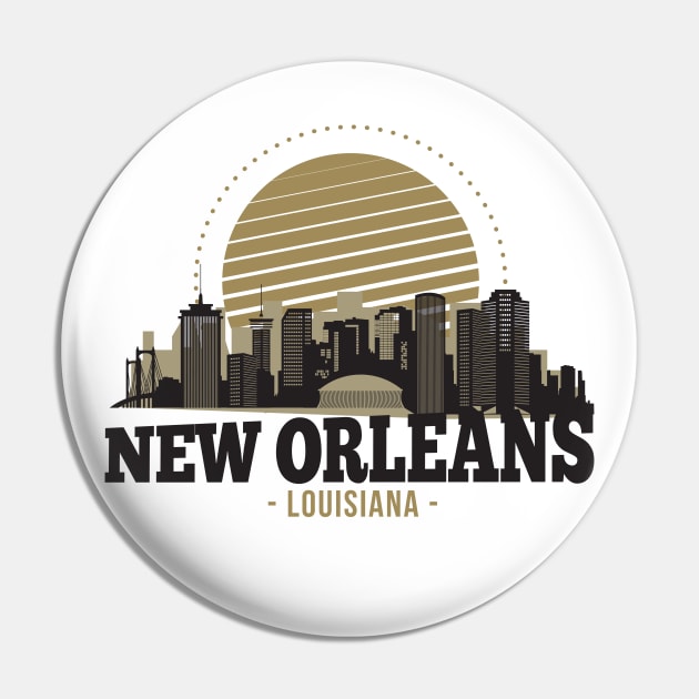 Retro New Orleans, Louisiana Skyline Pin by SLAG_Creative