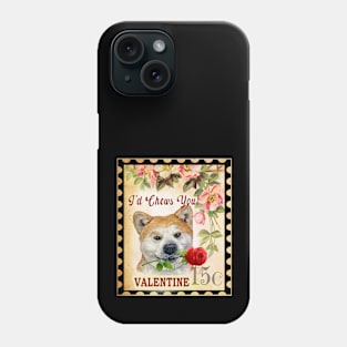 Akita fawn Vintage Valentine Funny Dog With Rose Phone Case