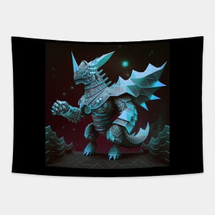 blue gold armored titan kaiju dragon ecopop in fractal design Tapestry