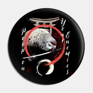 Katana Samurai Ninja Grey Parrot Warrior Funny Pin