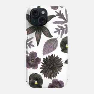 Black Watercolor Floral Pattern Phone Case