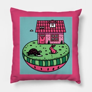 AI Generated Pangolin and Rabbit house on Watermelon Pillow