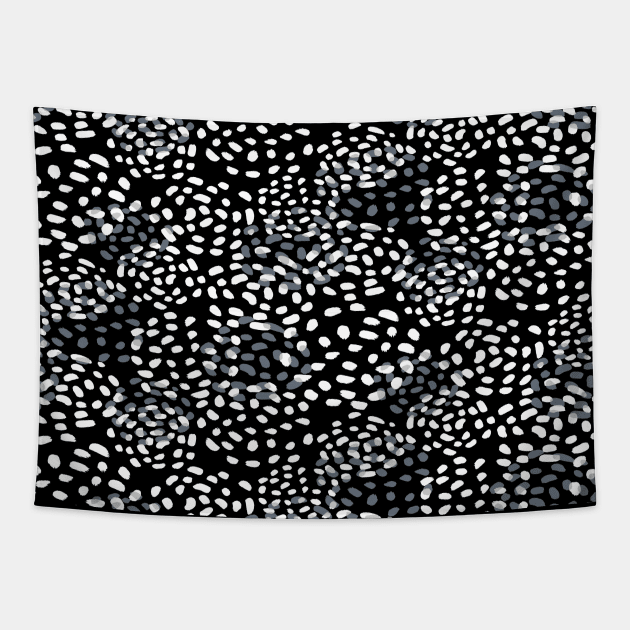 Black and White Raindrops Tapestry by Carolina Díaz