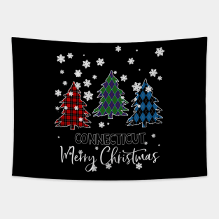 Connecticut Merry Christms Buffalo Plaid Xmas Tree  Tapestry