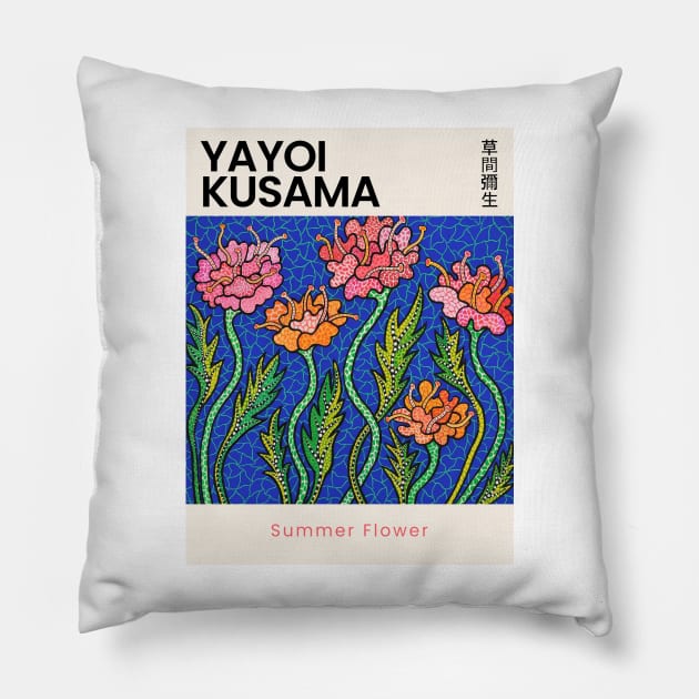 Yayoi Kusama Summer Flower Exhibition Pillow by VanillaArt