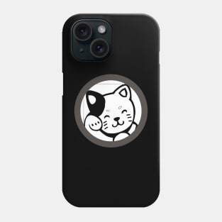 Cute cartoon kitty pawing its face, black& white circle frame Phone Case