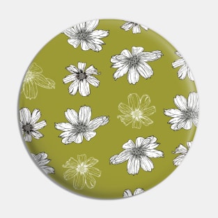 White Cosmos flowers on green Pin