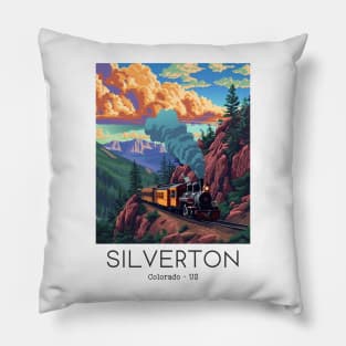 A Vintage Travel Illustration of the Durango and Silverton Narrow Gauge Railroad - Colorado - US Pillow