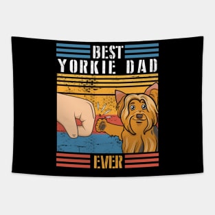 Yorkie Dog And Daddy Hand To Hand Best Yorkie Dad Ever Dog Father Parent July 4th Day Tapestry