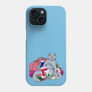 Cute cat congratulates Merry Christmas and New Year Phone Case