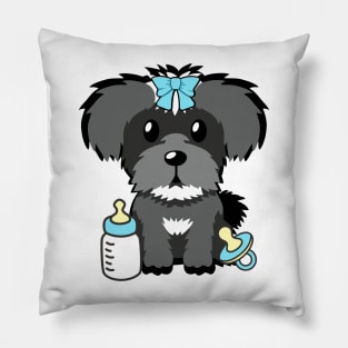Cute baby schnauzer getting its milk and pacifier Pillow
