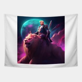 Trump as King on lion - Tshirt Design Tapestry