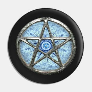 Fractal Ice Blue Pentagram Pentacle Wicca Pin