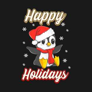 Happy Holidays Cute Penguin Wearing Santa Hat T-Shirt