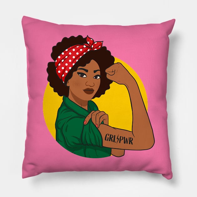 Girl Power Shirt Black Girl Magic Melanin Juneteenth Grl Pwr Pillow by Happy Lime