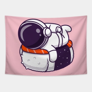 Cute Astronaut With Sushi Salmon Cartoon Tapestry