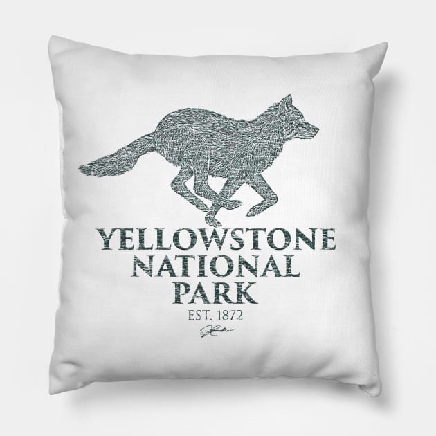 Yellowstone National Park Running Wolf Pillow by jcombs