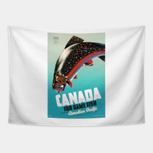 Vintage Travel Poster Canada for game fish Tapestry