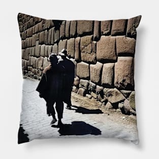 Colorized Vintage photo of wall at Kusco Pillow