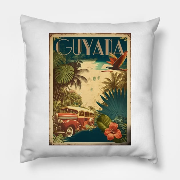 Guyana Vintage Travel Art Poster Pillow by OldTravelArt