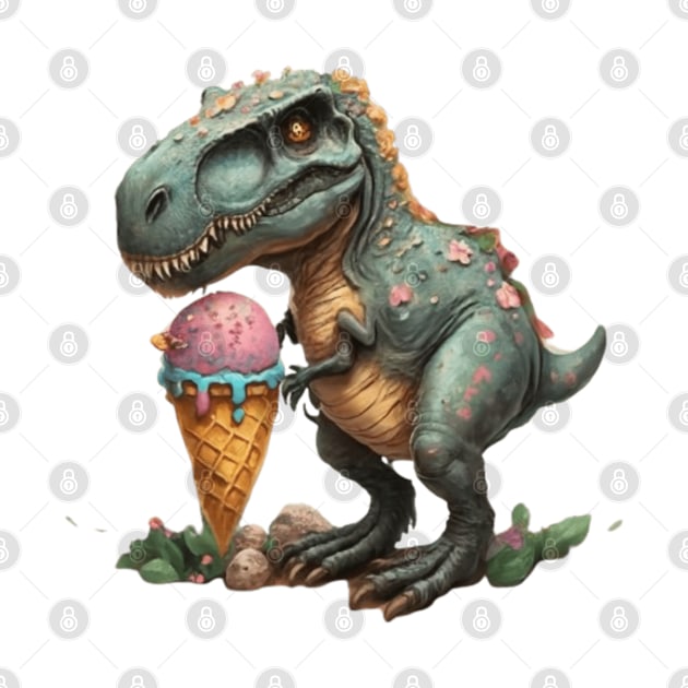 Dinosaur eating ice cream gift ideas, dino ice cream gift, trex dinosaur eating ice cream gift ideas by WeLoveAnimals