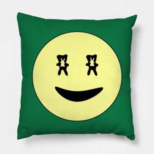 Classic retro Smiley Face Emoji with upside-down Bunny Eyes Pillow