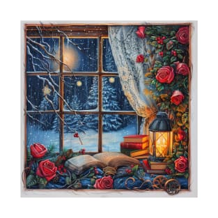 Fantasy winter starry night window T-Shirt