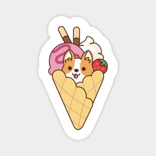 Cute Corgi in the Waffle with Strawberry Ice Cream & Chocolate Stick Magnet