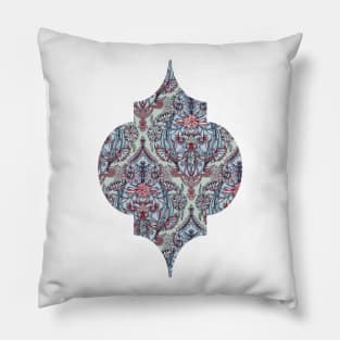 Botanical Moroccan Doodle Pattern in Navy Blue, Red & Grey Pillow