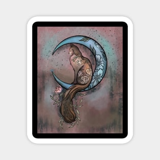 Mystical Floral Moon Cat Magnet