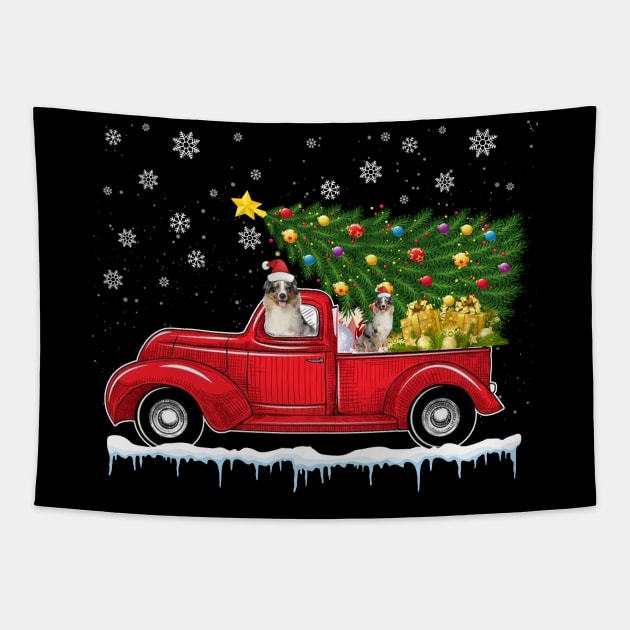 Red Truck pick up Australian Shepherd Christmas  lover gift T-Shirt Tapestry by CoolTees