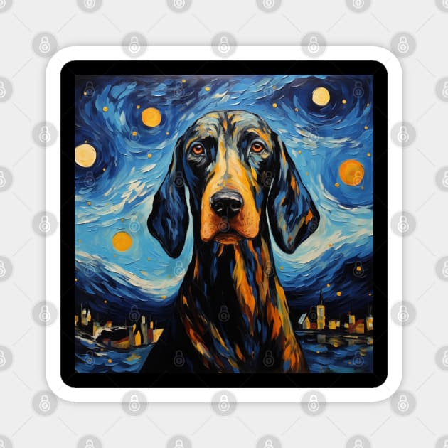 Black and Tan Coonhound Night painting Magnet by NatashaCuteShop