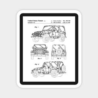 Jeep Wrangler Patent - Jeep Art - Black And White Magnet