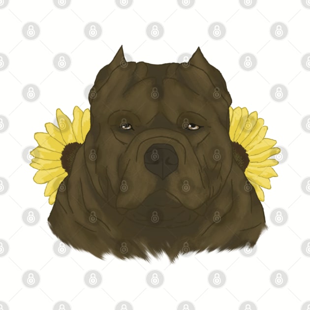 Chocolate American Bully with Sunflowers by TrapperWeasel