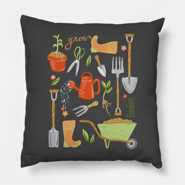 Gardening illustration Pillow by JDawnInk