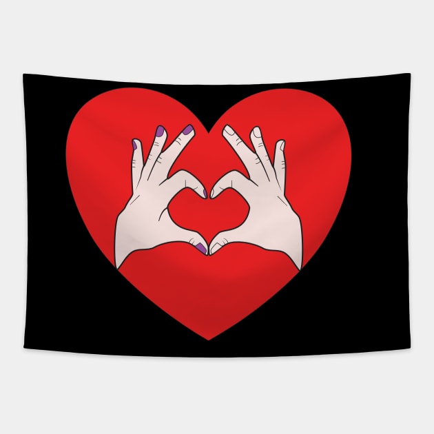 Hands Making Heart Shape Love Sign Language Valentine's Day Tapestry by Okuadinya