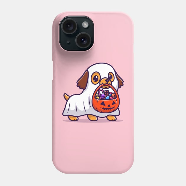 Cute Ghost Dog With Pumpkin Halloween Cartoon Phone Case by Catalyst Labs