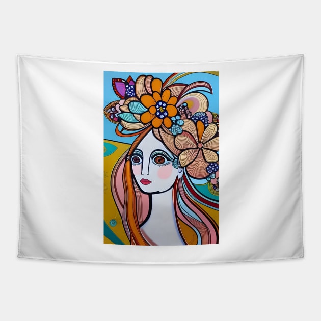 Woman with flowers in her hair Tapestry by Colin-Bentham